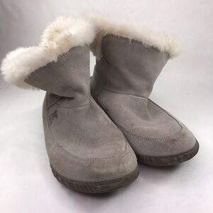 SOREL Women's 10 Out N About Gray Leather Suede Boots Faux Fur 3073-061